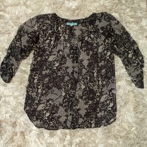 Pleione lace print chiffon blouse 3/4 sleeves large